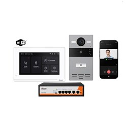 Dnake White IP Video Door Intercom Kit with 7-Inch WiFi Touchscreen Monitor, 1-Button Door Station & PoE Switch - IPK07-White