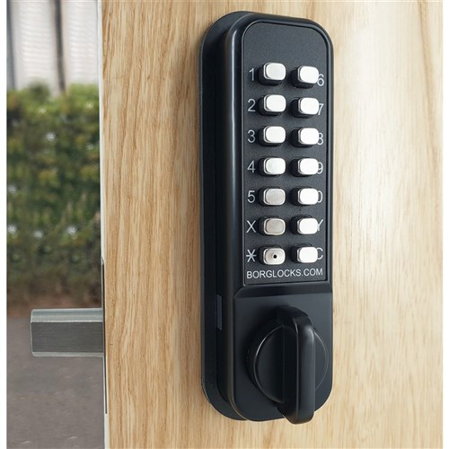 Borg Mechanical Digital Door Lock with Knob Back to Back Easicode Pro Keypads and Mortice Deadbolt Marine Grade Black - BL2127MGPROECP