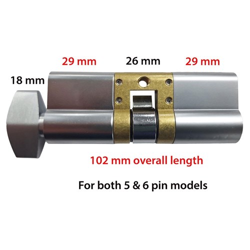 BRAVA Metro 905552 Rekeyable Modular Fixed Cam Cylinder & Turn LW4 Profile KD Satin Chrome