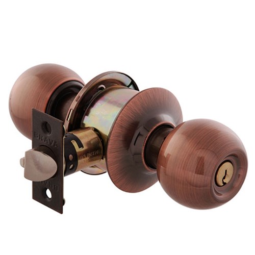 BRAVA Urban Cylindrical Glass Door Knob Set LW4 Profile KD with Adjustable 60/70mm Backset Antique Copper - BRC3903B
