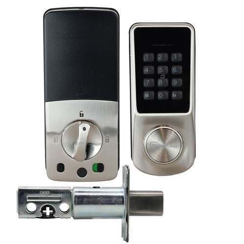 McGrath Locks Ashgrove Smart Deadbolt, Raised Button with Braille, Satin Nickel Finish with 60/70mm Adjustable Bolt