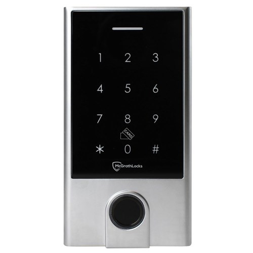 McGrath Locks TGFP70 Access Control Keypad With Fingerprint and Built In WiFi, BLE, RFID and Pin Code, 20,000 Users, 12V DC, IP66 Rating, Silver Finish