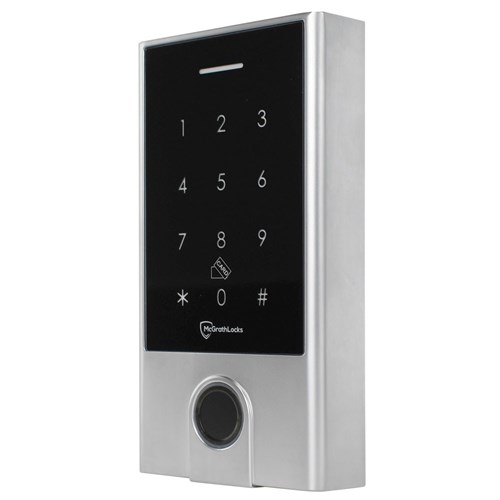 McGrath Locks TGFP70 Access Control Keypad With Fingerprint and Built In WiFi, BLE, RFID and Pin Code, 20,000 Users, 12V DC, IP66 Rating, Silver Finish