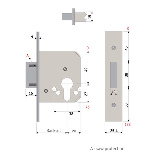 PROTECTOR 701 Series Euro Cylinder Mortice Deadlock Backset 45mm Satin Stainless Steel - 731-2.5-SSF